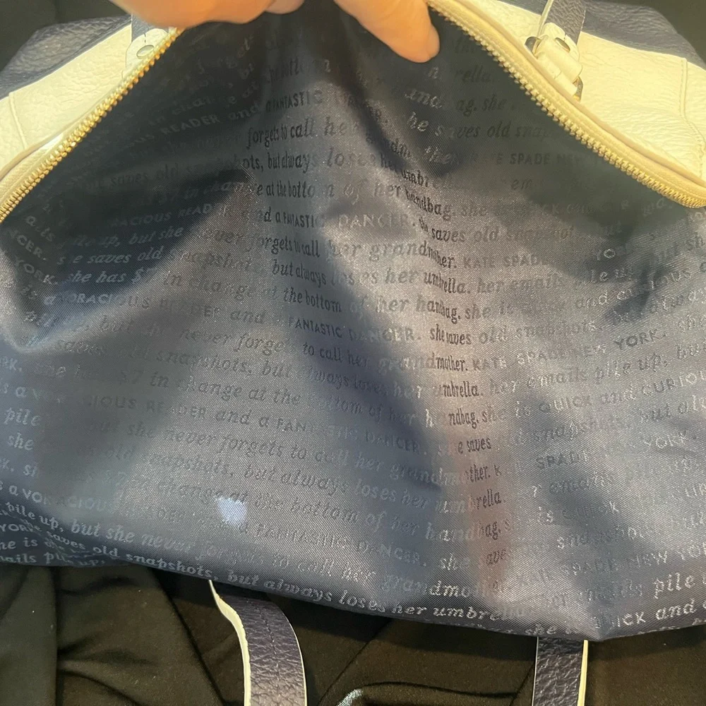 👜 💙 Kate Spade Cameron Navy & Almond Satchel | Two-Tone Pebbled Leather - Picture 7 of 16